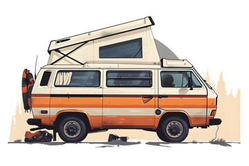 Freiheit auf vier Rädern: Illustration eines Vans für das Abenteuer des Vanlifes auf weißem Hintergrund