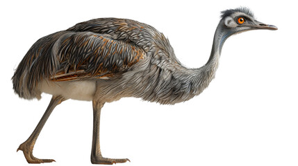 This image captures an Emu in three-quarter profile, detailing its plumage and curious expression - obrazy, fototapety, plakaty