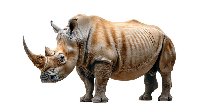 Full body image of a rhinoceros isolating its textured skin and muscular build, exuding power and strength