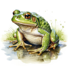 Obraz premium Watercolor Bullfrog, clipart Illustration, Generative Ai