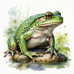 Fototapeta premium Watercolor Bullfrog, clipart Illustration, Generative Ai