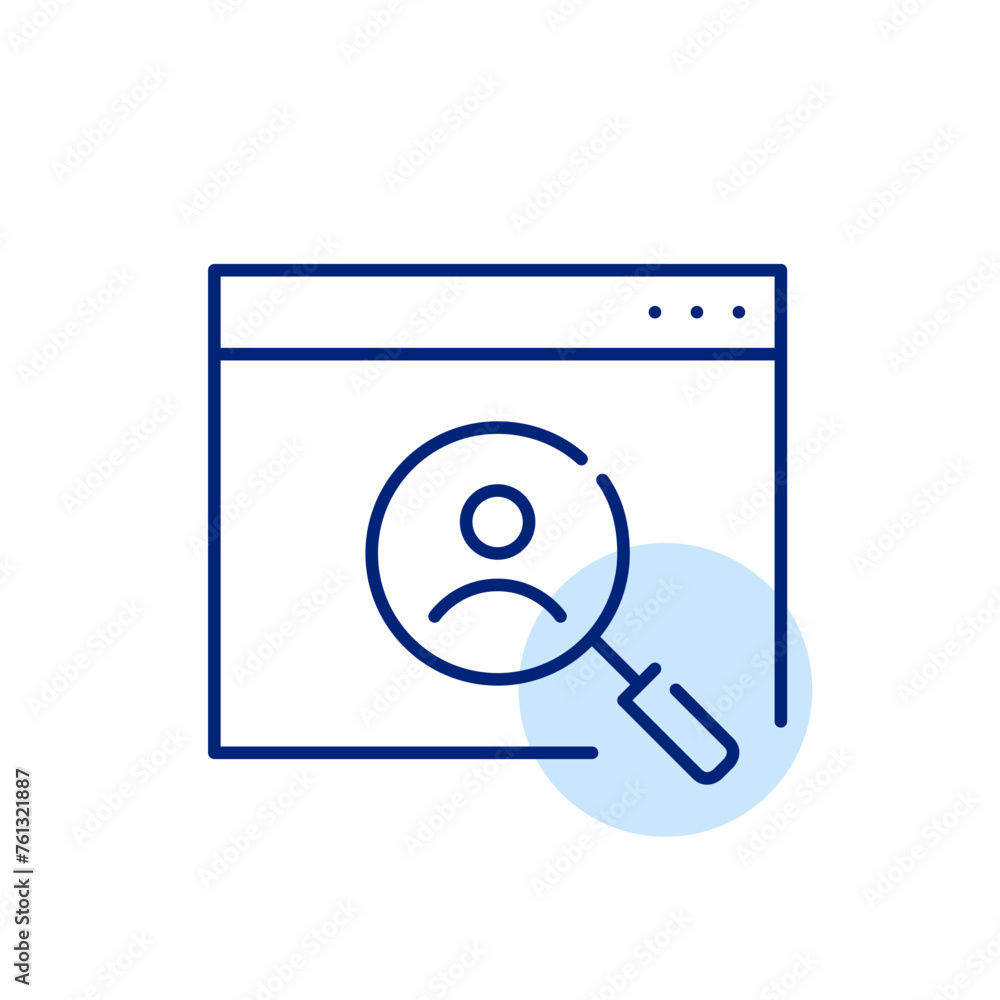 Poster online user search. web page with a magnifying glass zooming in on a user. exploration of user profi