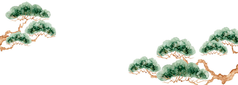 松 背景 フレーム　水彩 イラスト