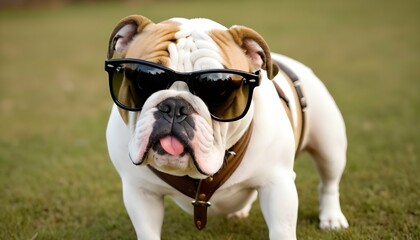 A Goofy Bulldog Wearing Sunglasses