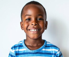 Delightful Young Boy in Stripes with a Bright, Joyful Smile - Generative AI