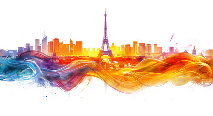 Eiffel tower in Paris, France. Illustration png transparent background.