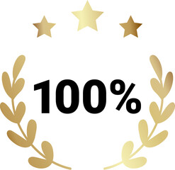 Obraz premium 100 percent original product label sign. Round premium quality product guarantee logo with stars and laurel crown. Vector black and gold badge, rubber seal stamp for sticker, logo, certificate