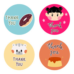 Cute Thank You Stickers In Colorful Colors