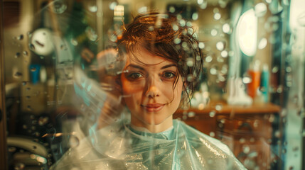 Obraz premium woman getting haircut in beauty salon, AI Generated Images