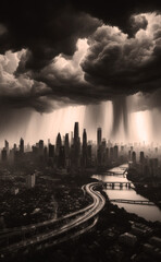 Thunderclouds and Rain over the City. AI Generated