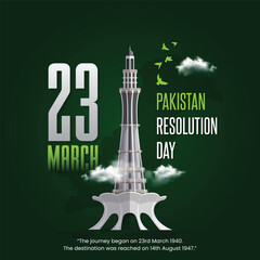 23 March Pakistan Resolution Day. Happy Pakistan Day. National Holiday Vector Illustration Post. 