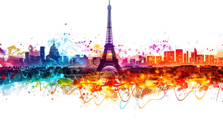 Eiffel tower in Paris, France. Illustration png transparent background.
