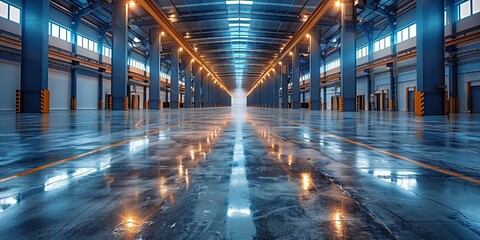 In the industrial expanse, the warehouse stands empty, flooded with city light.