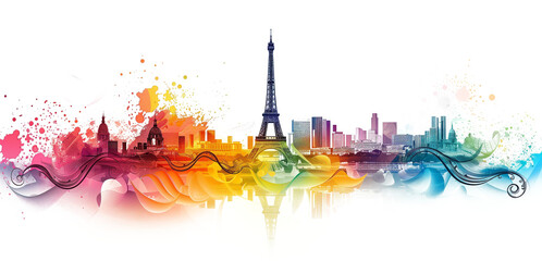 Eiffel tower in Paris, France. Illustration png transparent background.