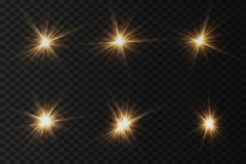 Glowing lights effect, flash, explosion and stars. Special effect isolated on transparent background	