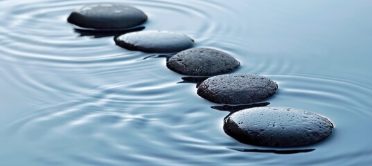 Zen stones embraced by sunset reflections in serene waters, creating a peaceful dance