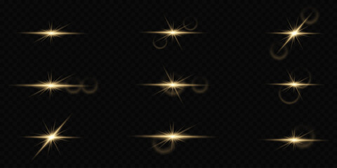 Glowing lights effect, flash, explosion and stars. Special effect isolated on transparent background	