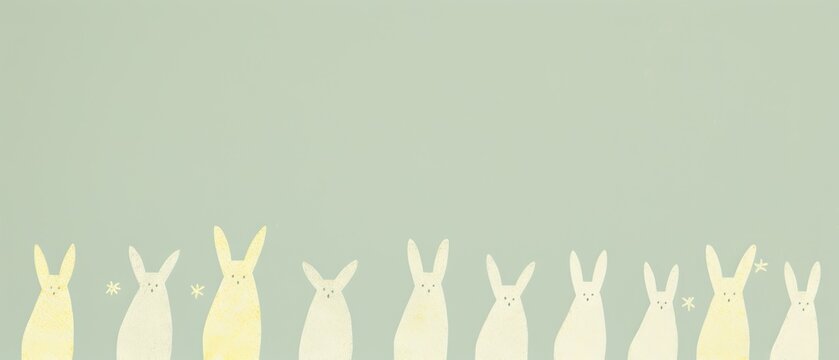 A whimsical line of minimalist bunnies against a pale background