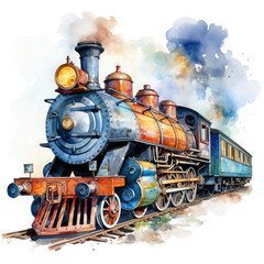 Naklejka premium Watercolor Seamless STEAM TRAIN Illustration, Generative Ai