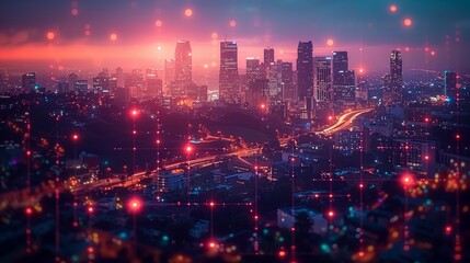 Fototapeta premium Overlooking City Lights at Night