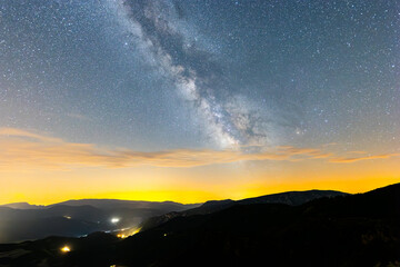 Summer milky way in Serra Del Cadi in Pyrenees, Spain