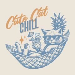 Cat Chill - Summer Vector Art, Illustration and Graphic