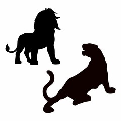 silhouette of a lion fighting a tiger