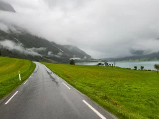 Fotobehang Road in Briksdal glacier valley in south Norway. Europe © Alberto Gonzalez 