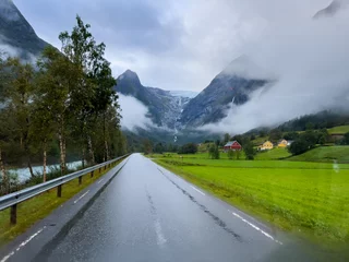 Tuinposter Road in Briksdal glacier valley in south Norway. Europe © Alberto Gonzalez 