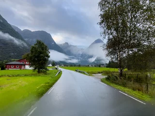 Foto op Aluminium Road in Briksdal glacier valley in south Norway. Europe © Alberto Gonzalez 