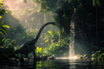 Fotobehang Ancient Greatness: Brontosaurus in the Jungle © Сергей Косилко