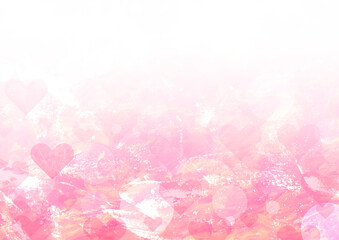 Fototapeta na wymiar ピンクのロマンチックなハート入り水彩風テクスチャ背景