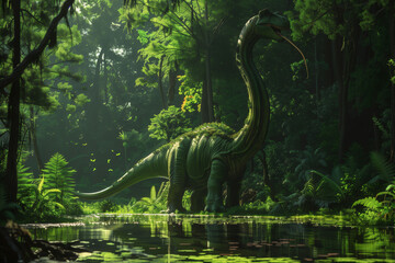 Fototapeta premium Ancient Greatness: Brontosaurus in the Jungle