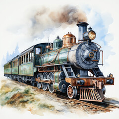 Fototapeta premium Watercolor Seamless STEAM TRAIN Illustration, Generative Ai