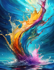 Fototapeta na wymiar colorful splash of water with blue background