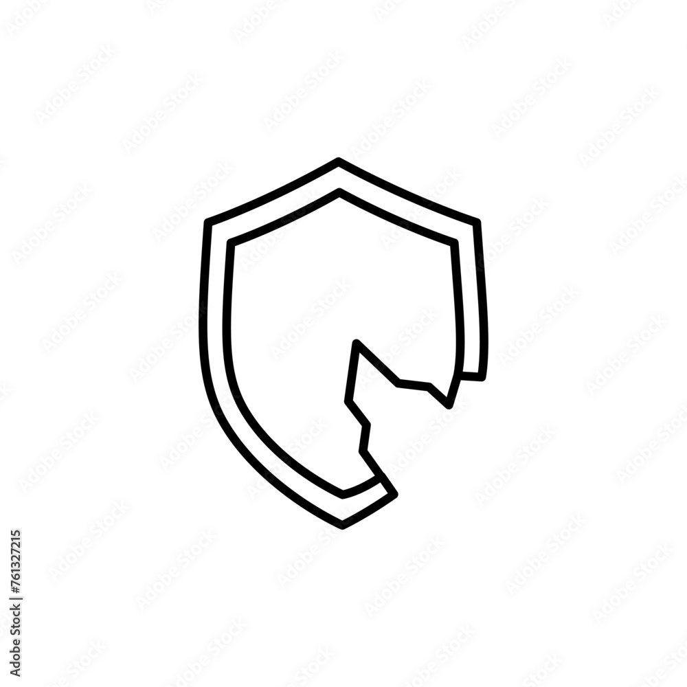 Poster broken security shield line icon. linear style sign for mobile concept and web design. data unprotec
