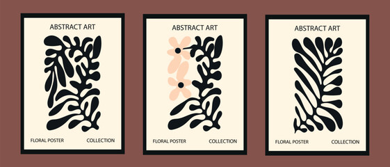 Abstract floral posters. Botanical composition. Modern fashionable minimalistic style of Matisse. Vector compositions for greeting cards or invitations, wall art, elements for design.