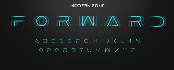 Fototapeta na wymiar Double line monogram alphabet and tech fonts. Lines font regular uppercase and lowercase. Vector illustration.
