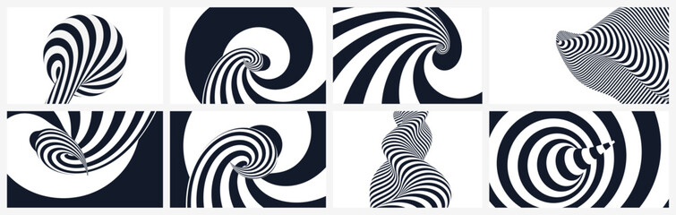 Black and white pattern with optical illusion. Applicable for placards, banners, book covers, brochures, planners or notebooks. 3d vector illustration.