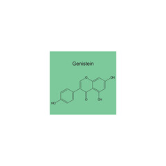 Genistein skeletal structure diagram.Isoflavanone compound molecule scientific illustration on green background.