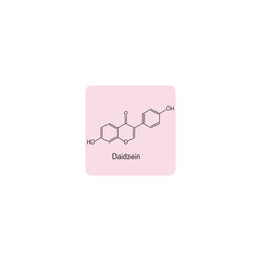 Daidzein skeletal structure diagram.Isoflavanone compound molecule scientific illustration on pink background.