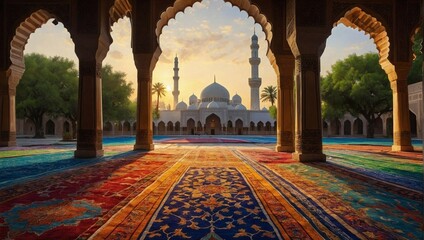 detailed photo of mosque in background - obrazy, fototapety, plakaty