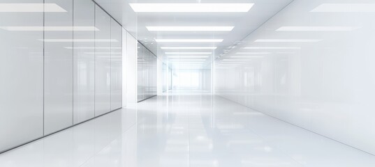 Sleek modern office interior featuring glass partition and elegant white flooring design