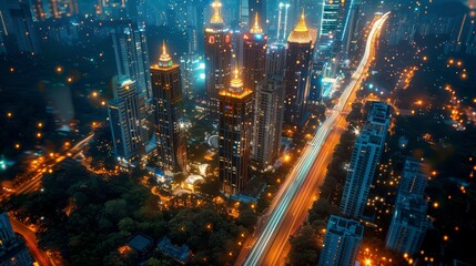 Aerial View of City at Night