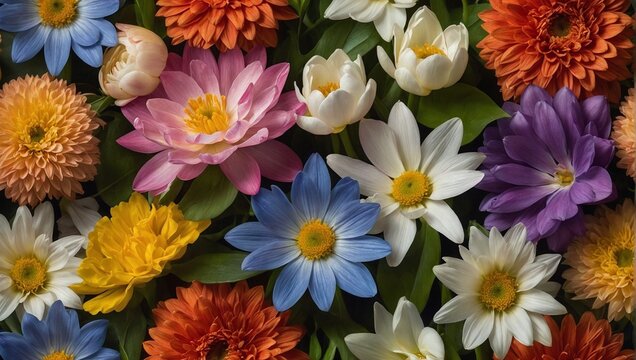 closeup image of colorful flowers showing spring atmosphere. spring concept