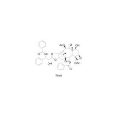 Taxol skeletal structure diagram.Diterpenoid compound molecule scientific illustration on white background.