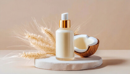 Trendy Background with Natural Cosmetic Skincare Bottle
