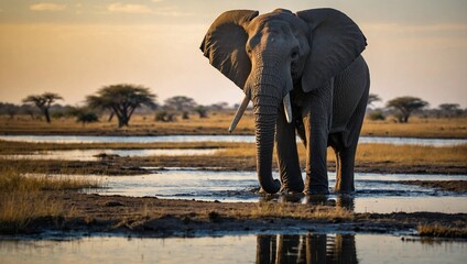 Photo of African Elephant in Africa, Botswana. Wildlife photography - obrazy, fototapety, plakaty
