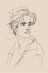 illustration of minimalist single line sketch of a beautiful man