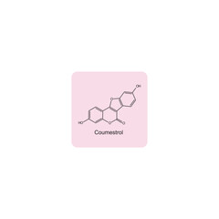 Coumestrol skeletal structure diagram.Isoflavanone compound molecule scientific illustration on pink background.